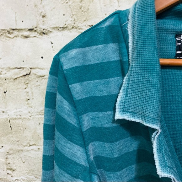 Daytrip Green Striped Cotton Button Sweatshirt Blazer Jacket - Picture 2 of 6